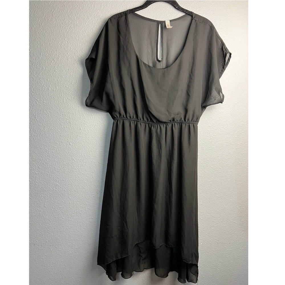 Ms Bella D Sm Black Chiffon Whimsigoth High-Low Dress Short Sleeve Elastic Waist